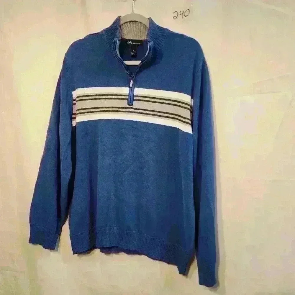 Vintage Y2K John Ashford mens long sleeve 1/4 Zip sweater size XL. blue Preppy